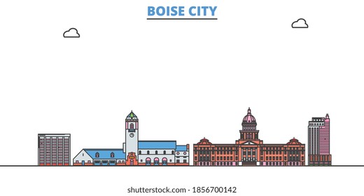 United States, Boise City line cityscape, flat vector. Travel city landmark, oultine illustration, line world icons