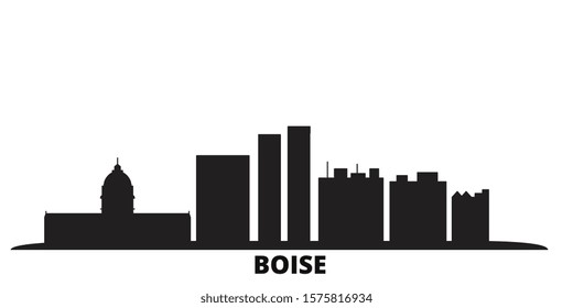 United States, Boise city skyline isolated vector illustration. United States, Boise travel black cityscape