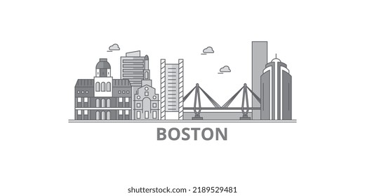 United States, Boston city skyline isolated vector illustration, icons
