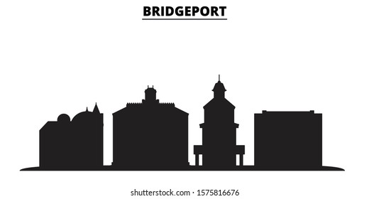 United States, Bridgeport City city skyline isolated vector illustration. United States, Bridgeport City travel black cityscape