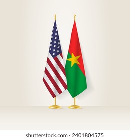 United States and Burkina Faso national flag on a light background. Vector illustration.