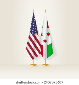United States and Burundi national flag on a light background. Vector illustration.
