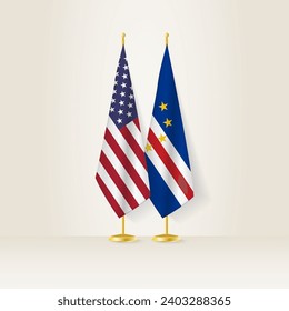 United States and Cape Verde national flag on a light background. Vector illustration.