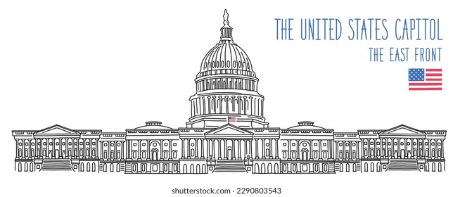 The United states Capitol Building, the East Front. Vector drawing. Illustration isolated on white background. Outline stroke is not expanded, stroke weight is editable