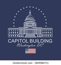 United States Capitol building icon in Washington DC isolated on blue backgrpound