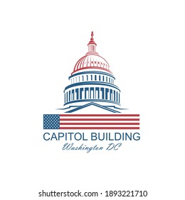 United States Capitol building icon in Washington DC isolated on white backgrpound