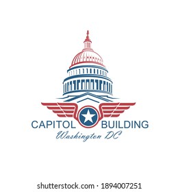 United States Capitol building icon in Washington DC isolated on white backgrpound