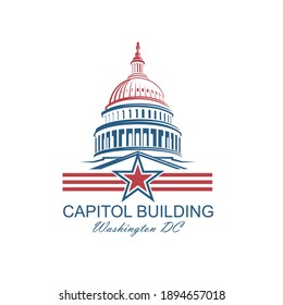 United States Capitol building icon in Washington DC isolated on white backgrpound