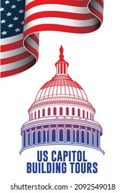 United States Capitol building icon in Washington DC. Vector illustration line Art.
