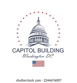 United States Capitol building icon in Washington DC isolated on white backgrpound