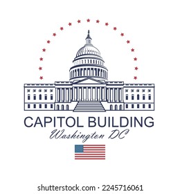 Icono de construcción del Capitolio de Estados Unidos en Washington DC aislado sobre fondo blanco