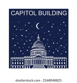 United States Capitol building icon in Washington DC isolated on blue background