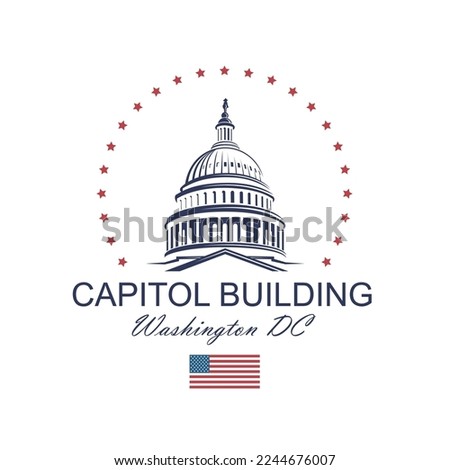 United States Capitol building icon in Washington DC isolated on white backgrpound