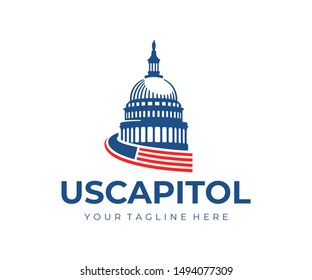 United States Capitol Building logo design. Capitol Hill Washington DC vector design. United States of America Architecture logotype