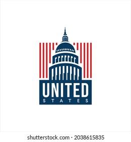 United States Capitol Building logo design. Capitol Hill Washington DC vector flat design illustration