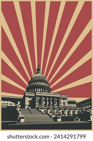 United States Capitol Building Retro Propaganda Style Poster Template 