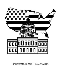 united states capitol building in washington flag on map