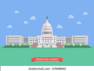 United States capitol in flat style design. vector illustration