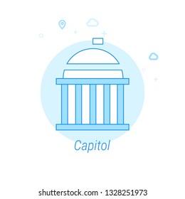 United States Capitol Flat Vector Icon. Historical Landmarks Related Illustration. Light Flat Style. Blue Monochrome Design. Editable Stroke. Adjust Line Weight. Design with Pixel Perfection.