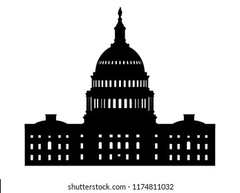 United States Capitol Hill Building In Washington DC. Vector Silhouette.