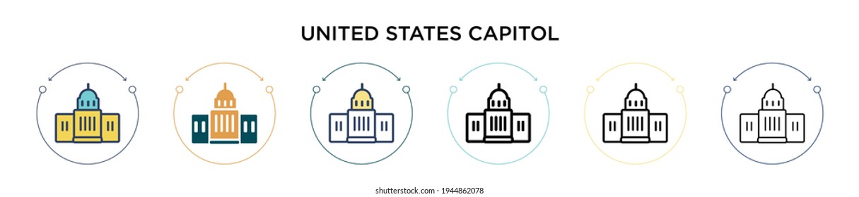 United states capitol icon in filled, thin line, outline and stroke style. Vector illustration of two colored and black united states capitol vector icons designs can be used for mobile, ui, web