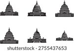 United States Capitol icon set with outline government building symbols for political UI design use.