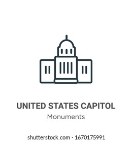 United states capitol outline vector icon. Thin line black united states capitol icon, flat vector simple element illustration from editable monuments concept isolated stroke on white background