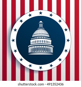 United States Capitol symbol of America architecture white house building vector cartoon graphics American USA us flag on the building