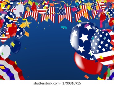 United States celebrations holiday background with colorful balloons