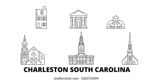 United States, Charleston South Carolina line travel skyline set. United States, Charleston South Carolina outline city vector illustration, symbol, travel sights, landmarks.