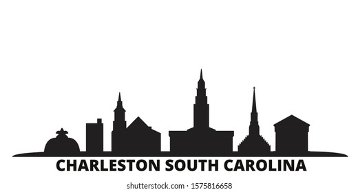 United States, Charleston South Carolina city skyline isolated vector illustration. United States, Charleston South Carolina travel black cityscape