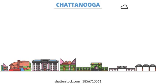 United States, Chattanooga line cityscape, flat vector. Travel city landmark, oultine illustration, line world icons