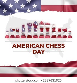United States Chess Day, held on September 1, 2023. The United States country background with chess and the silhouette of the United States island, which is very charming and good to see