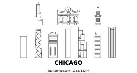 United States, Chicago City line travel skyline set. United States, Chicago City outline city vector illustration, symbol, travel sights, landmarks.