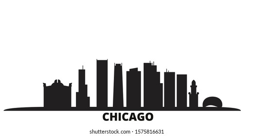 United States, Chicago city skyline isolated vector illustration. United States, Chicago travel black cityscape