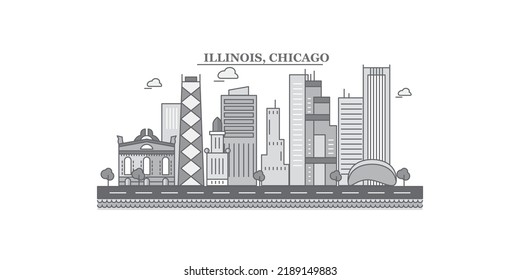 United States, Chicago city skyline isolated vector illustration, icons