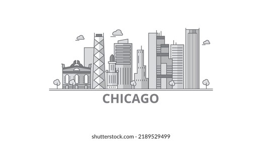 United States, Chicago City city skyline isolated vector illustration, icons