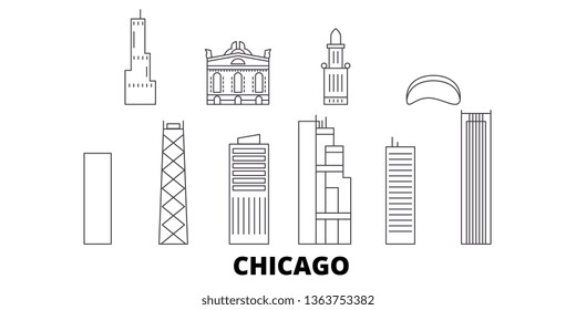 United States, Chicago line travel skyline set. United States, Chicago outline city vector illustration, symbol, travel sights, landmarks.