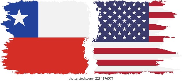 United States and Chile grunge flags connection, vector