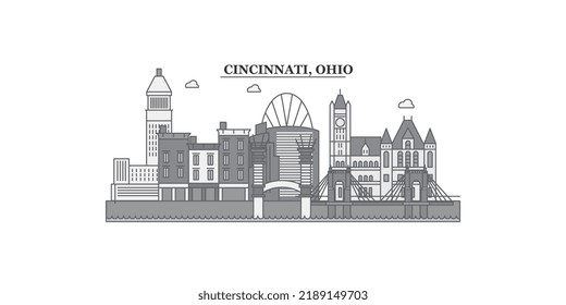 United States, Cincinnati city skyline isolated vector illustration, icons