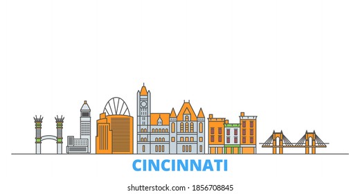 United States, Cincinnati line cityscape, flat vector. Travel city landmark, oultine illustration, line world icons