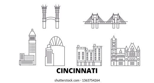 United States, Cincinnati line travel skyline set. United States, Cincinnati outline city vector illustration, symbol, travel sights, landmarks.