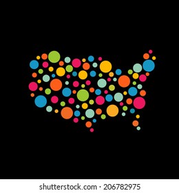 United States circles pop map. Concept for design,fashion, modernism. Vector icon