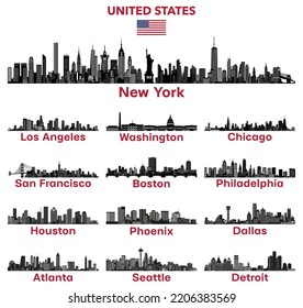 Ciudades de Estados Unidos esquilman siluetas ilustraciones vectoriales