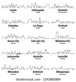 United States cities skylines vector outline icons