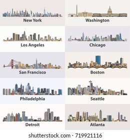 United States cities skylines vector collection svg