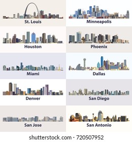 United States cities skylines vector collection