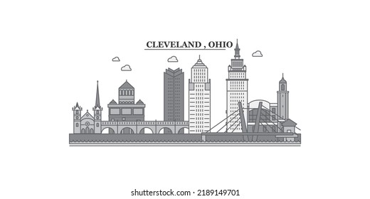 United States, Cleveland city skyline isolated vector illustration, icons