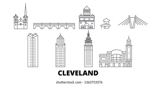 United States, Cleveland line travel skyline set. United States, Cleveland outline city vector illustration, symbol, travel sights, landmarks.