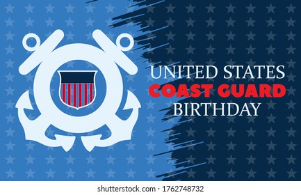 United States Coast Guard birthday. August 4. Design with american flag and patriotic stars. Poster, card, banner, background design. EPS 10.